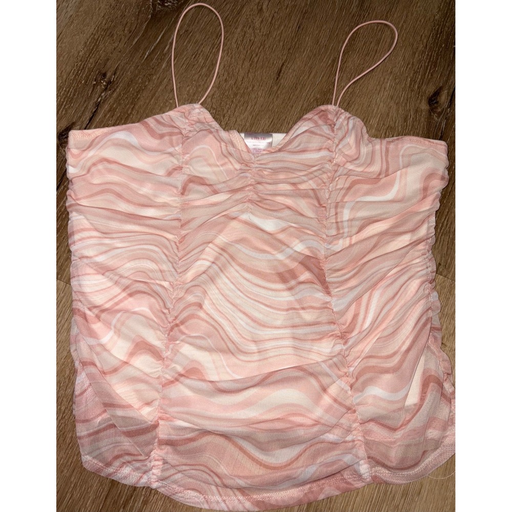 No Boundaries Pink Swirl Print Ruched Cami Crop Top Spaghetti Strap L 11-13